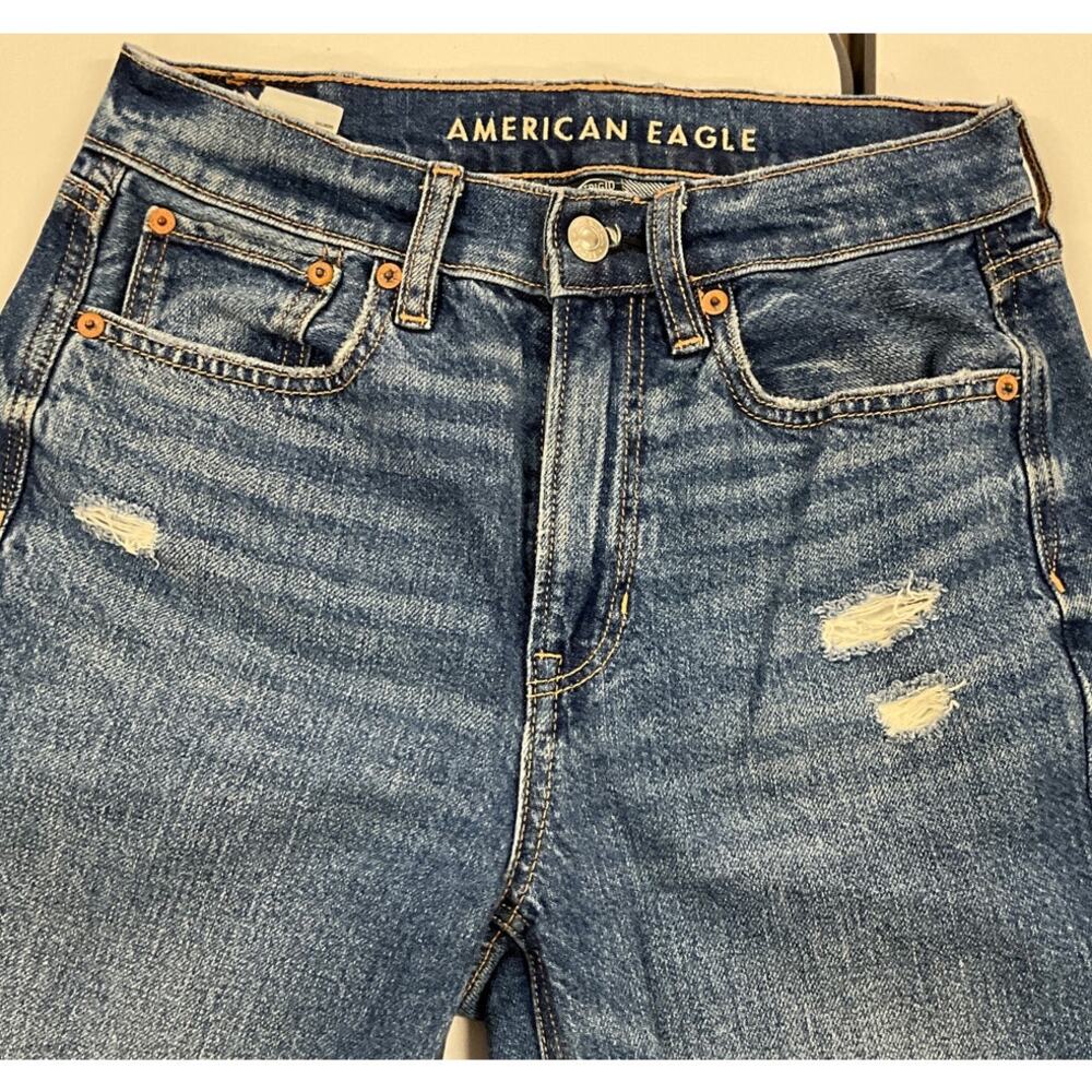 American Eagle Women's STRIGID 00R Denim Jeans Super High Rise Baggy Straight - Picture 10 of 11